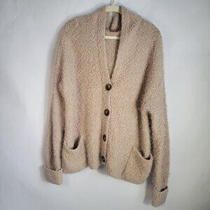 POL Womens Rose Beige Chunky Soft Pockets Cardigan Hooded Lagenlook Sz. Medium